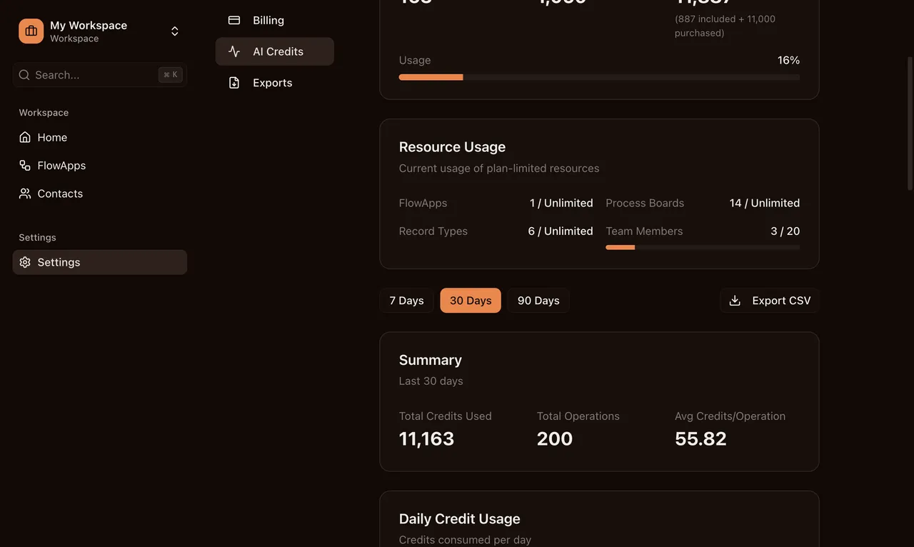 Workspace settings showing storage usage bar
