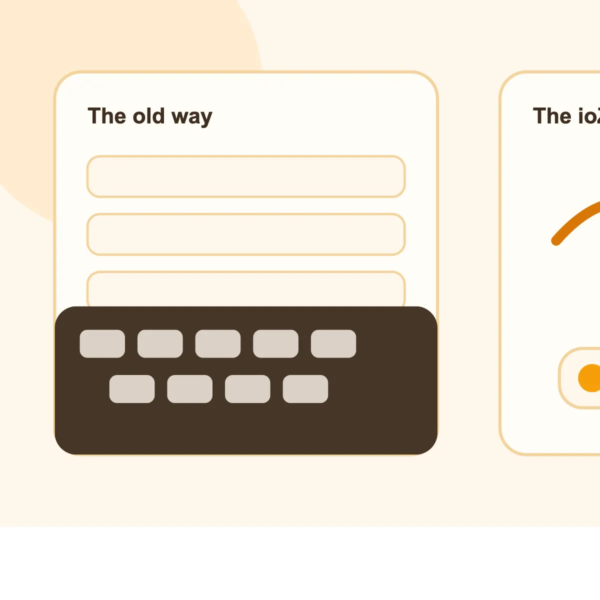 A cramped mobile form keyboard compared with a calm voice box turning speech into useful answers