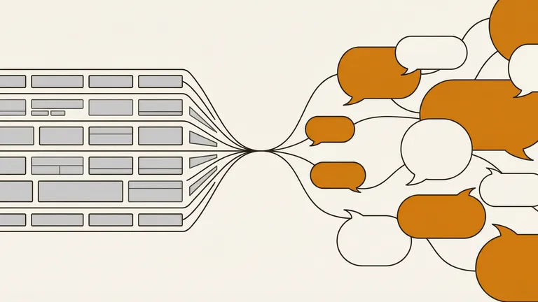 Two paths diverging: a rigid form on the left and a warm conversation flow on the right